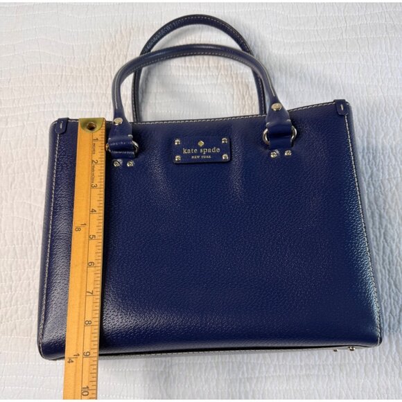 Kate Spade Navy Blue Wellesley Quinn Classic Leather Tote Handbag Office - Picture 11 of 14